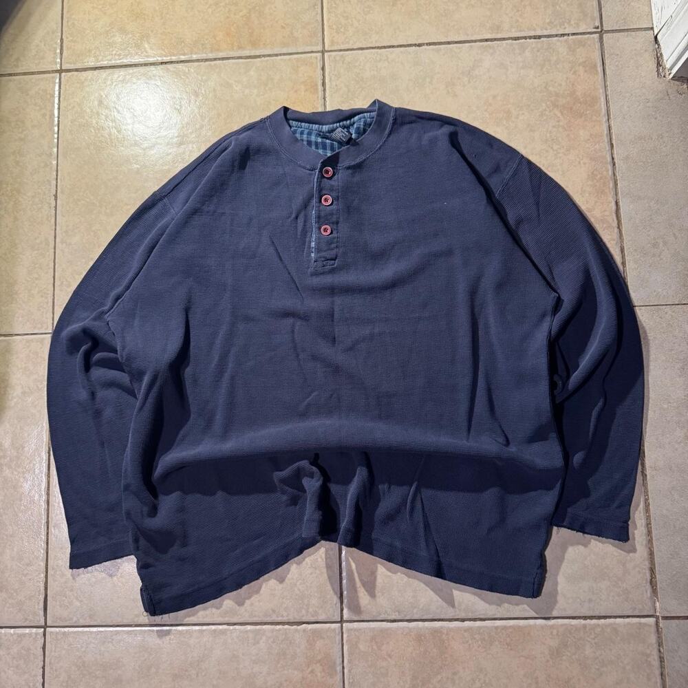 Vintage 90s burlington navy blue Henley plaid shirt Size L in Mens